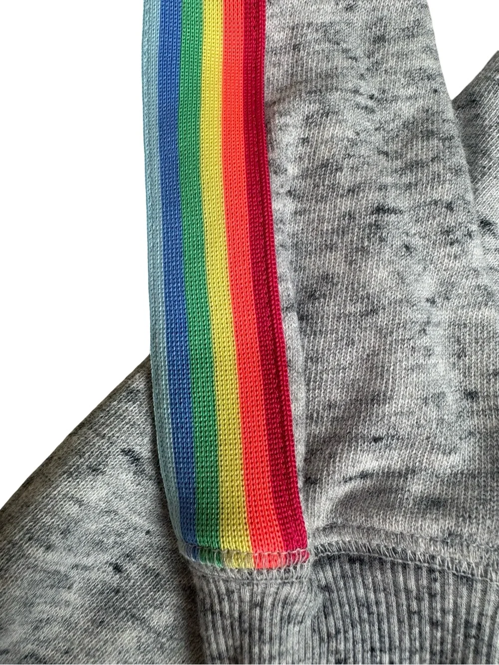 ⁠Justice Girls Heather Gray Cold Shoulder Rainbow Sleeve Varsity Top Size 12